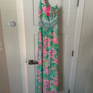 Lilly Pulitzer Pink and Green One Shoulder Dress